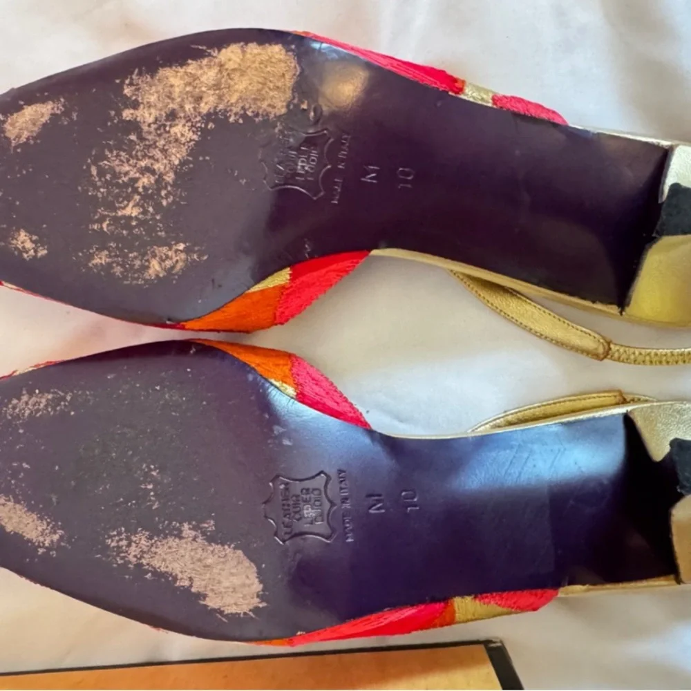 Vintage Fendi Nappa Lamé Metallic Multicolor Geometric Slingback Pump Heel 10M - Picture 9 of 11